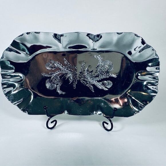 Hammered Aluminum Metal Rectangular Flower Tray Vanity Serving Dish 1940 Vintage - Picture 3 of 15